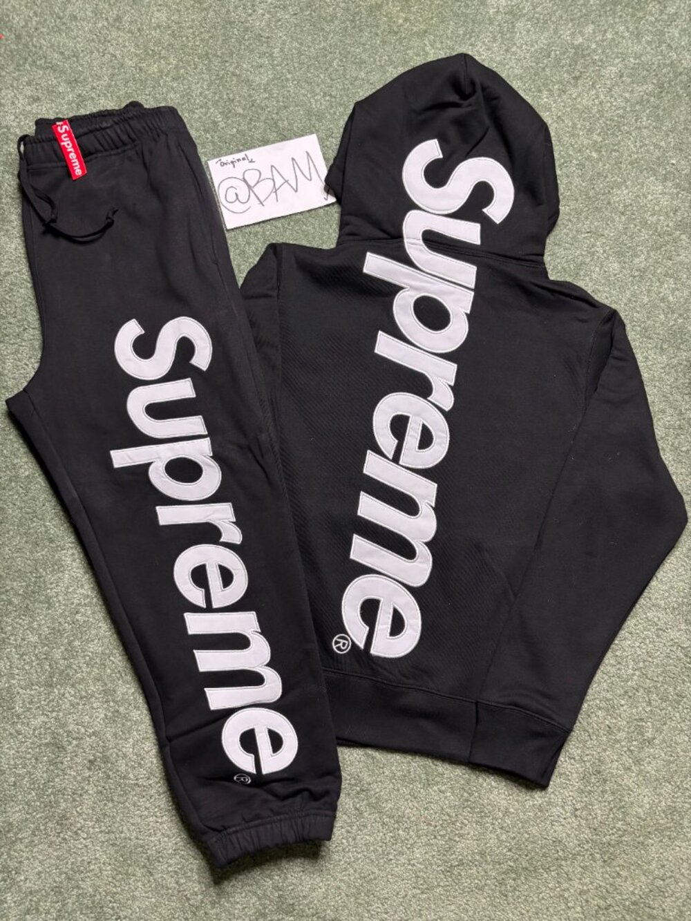 Supreme Applique Hoodie And Joggers Set - Black/White Satin
